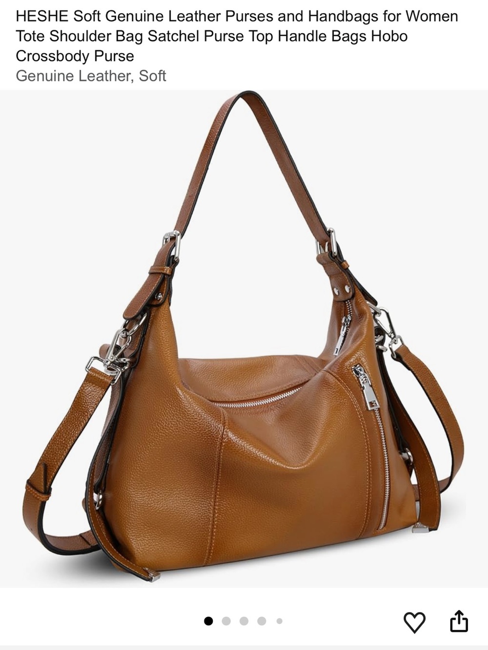HESHE Genuine Leather Shoulder Hobo Bag in Brown